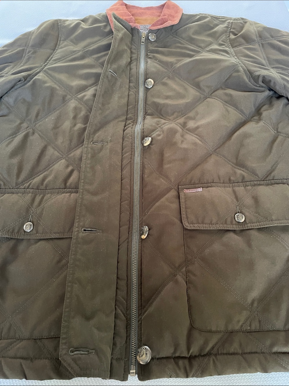 Ralph Lauren Women's Green Equestrian Quilted Coat w/Suede Collar Size Large - Picture 11 of 13